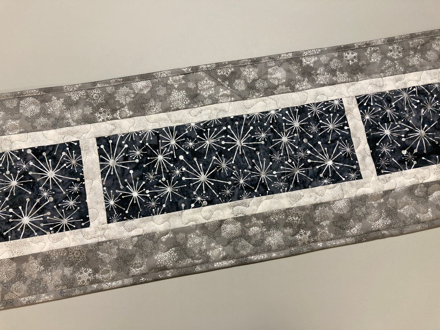 Winter Silver White Snowflakes Christmas Dining Table Runner, Reversible, Holiday Coffee Table Mat 13x58" Gray Wintry Holiday Centerpiece