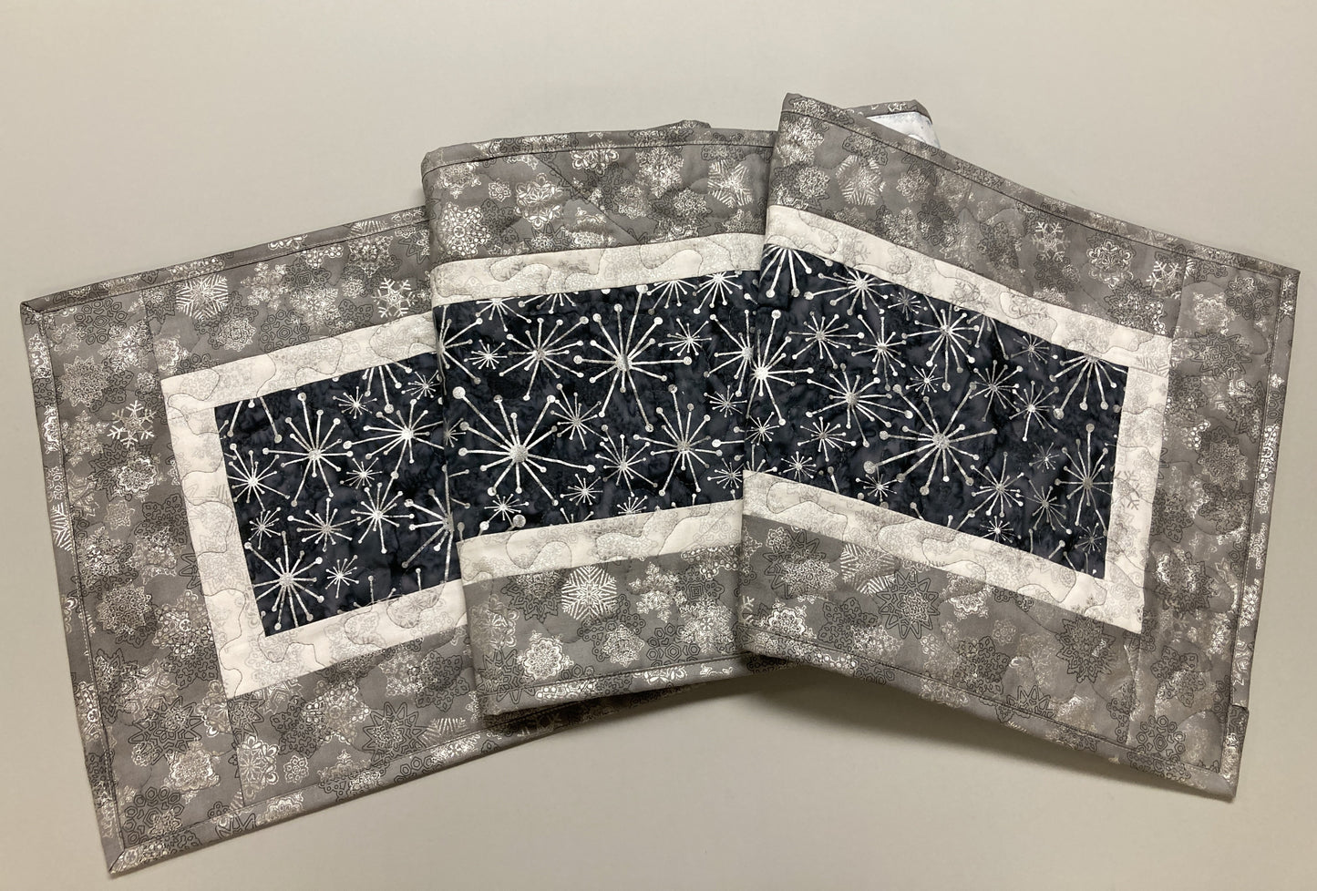 Winter Silver White Snowflakes Christmas Dining Table Runner, Reversible, Holiday Coffee Table Mat 13x58" Gray Wintry Holiday Centerpiece