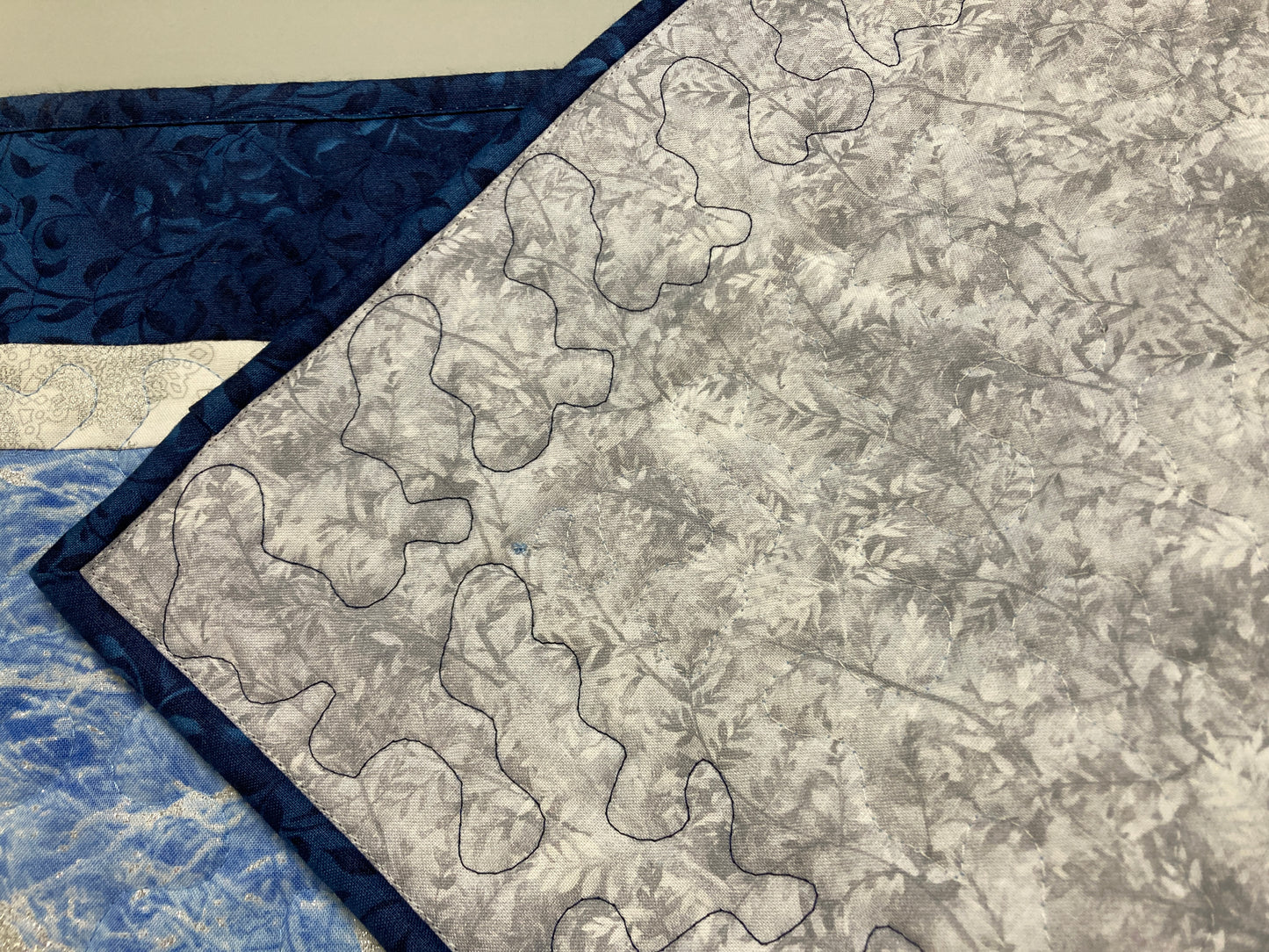 Silver Frost Blue Winter Trees Quilted Dining Table Runner, 13x48 Reversible Coffee End Table Cabin Everyday Nature Woods Mountains Handmade