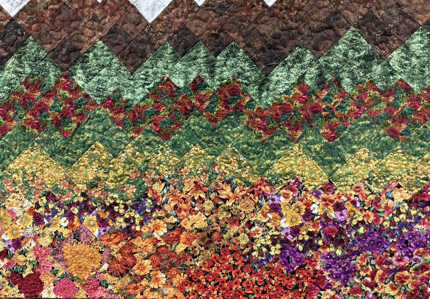 Reserved for Jamie-Fall Sunset Flowers Snowy Mountains Art Quilt Tapestry Fabric Wall Hanging 38x38" Large Bedroom Sofa Horizontal Artwork Quilt, Autumn Meadow