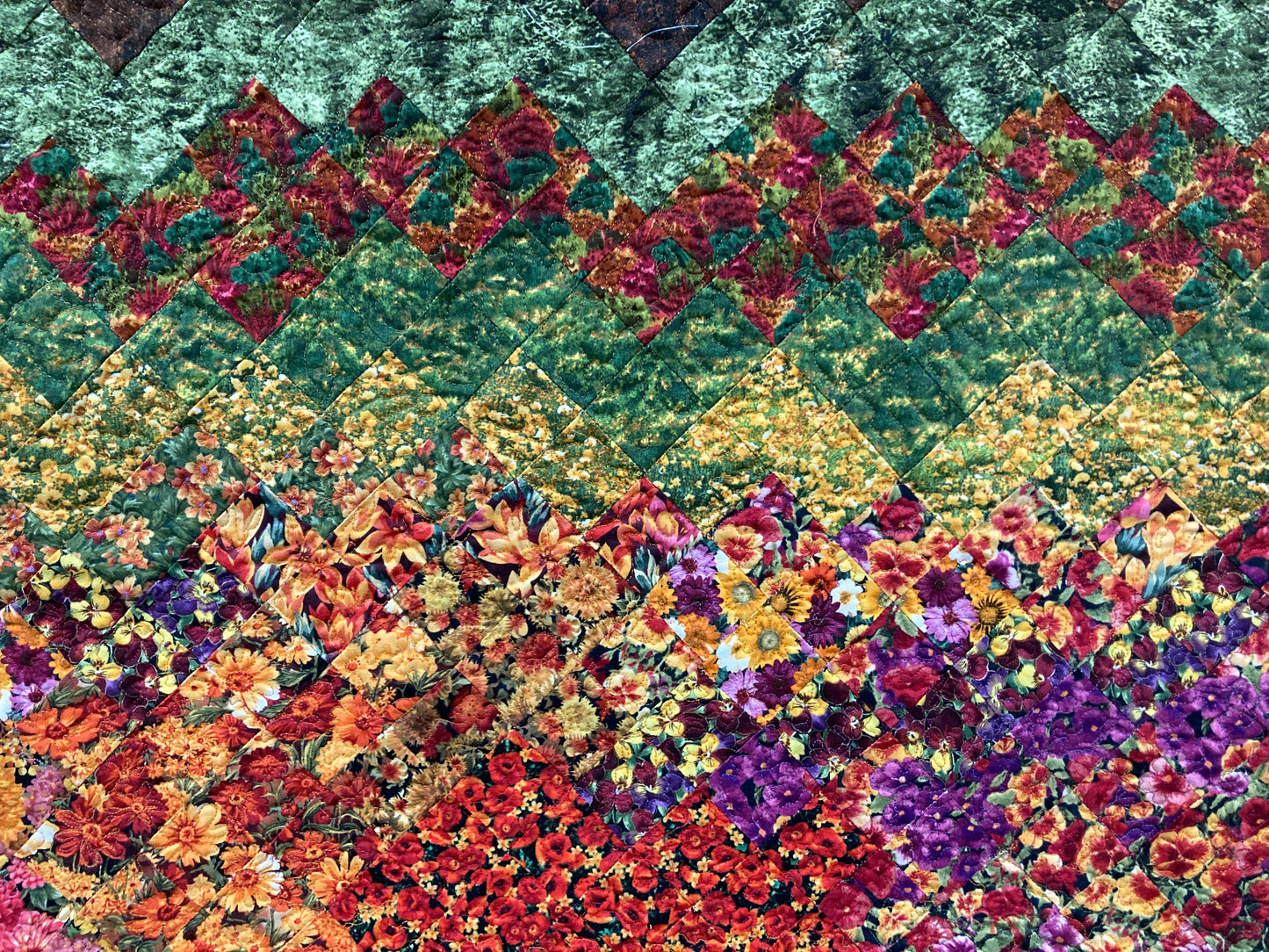 Reserved for Jamie-Fall Sunset Flowers Snowy Mountains Art Quilt Tapestry Fabric Wall Hanging 38x38" Large Bedroom Sofa Horizontal Artwork Quilt, Autumn Meadow