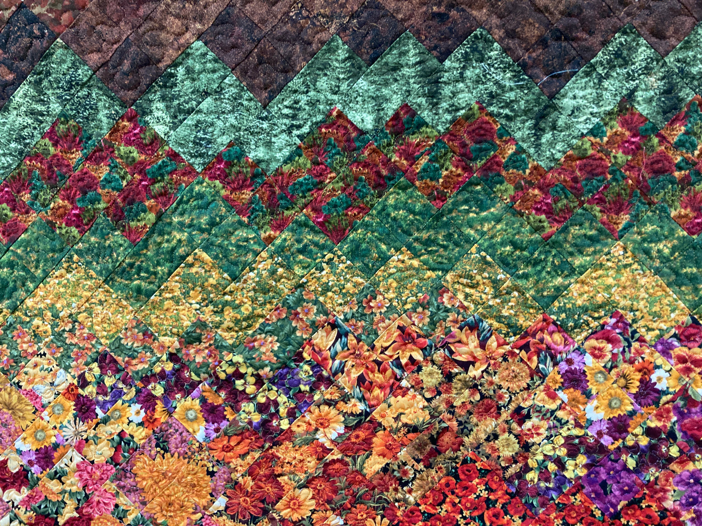 Reserved for Jamie-Fall Sunset Flowers Snowy Mountains Art Quilt Tapestry Fabric Wall Hanging 38x38" Large Bedroom Sofa Horizontal Artwork Quilt, Autumn Meadow