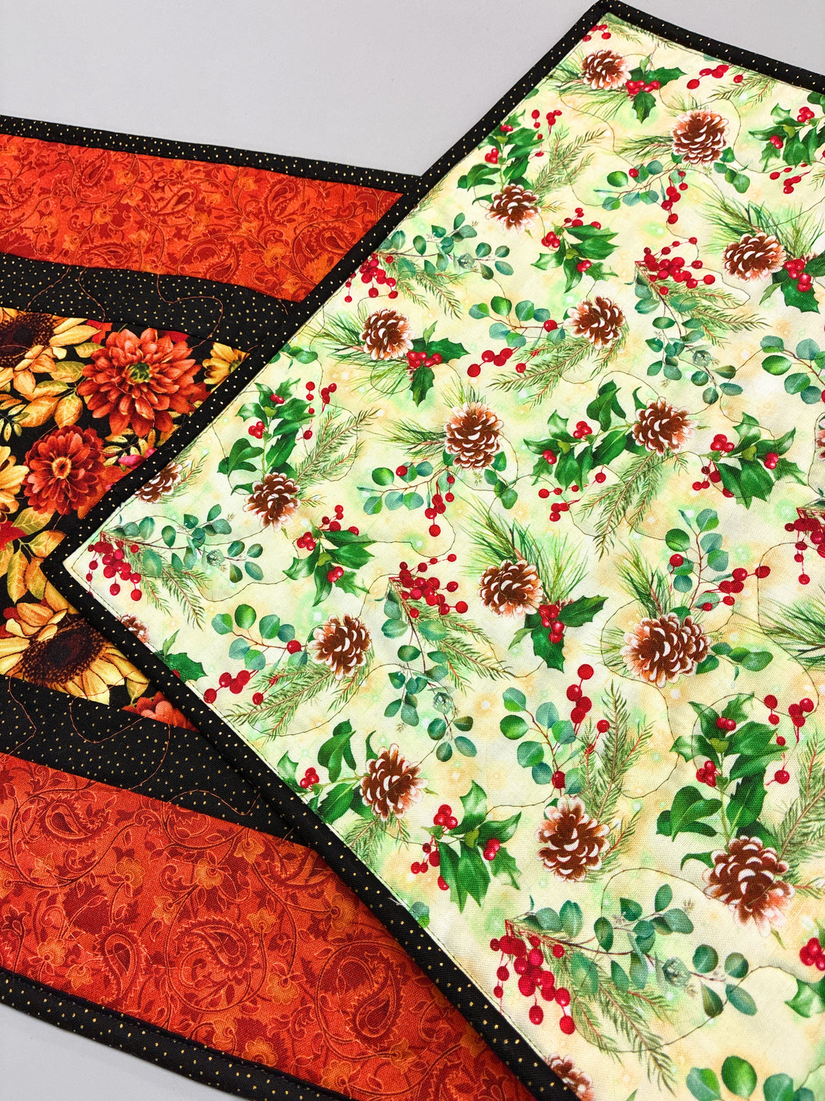 Bright Fall Sunflowers Quilted Dining Table Runner, 13x48" Reversible Christmas Handmade
