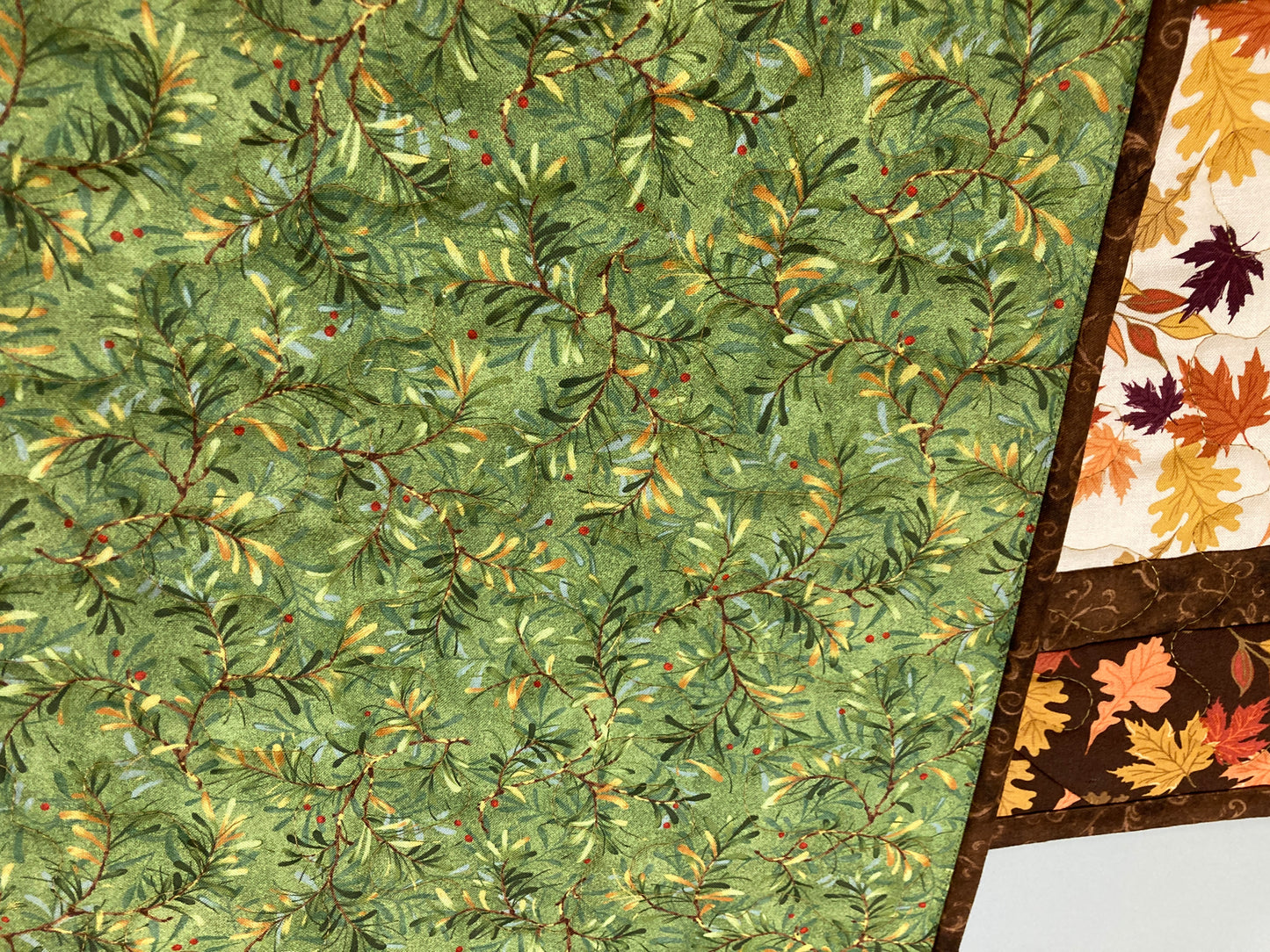 Fall Leaves Dining Table Runner, 13x70" Reversible Holiday Winter, Autumn Rust Gold Red Coffee End Table, Earth Tones Thanksgiving Quilted