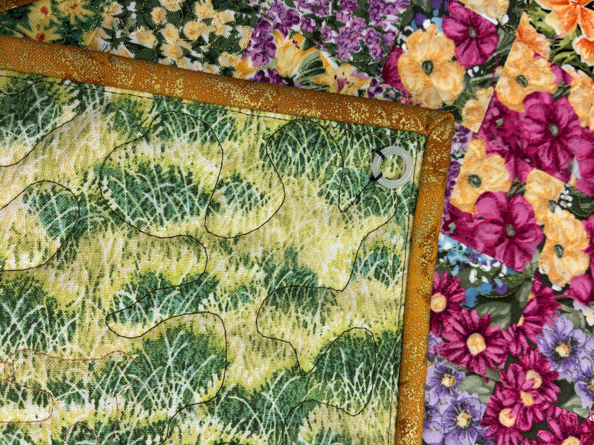 Mountain Spring Flowers Art Quilt Tapestry, Fabric Wall Hanging 24x38" Alpine Flowers Snowy Forest Landscape