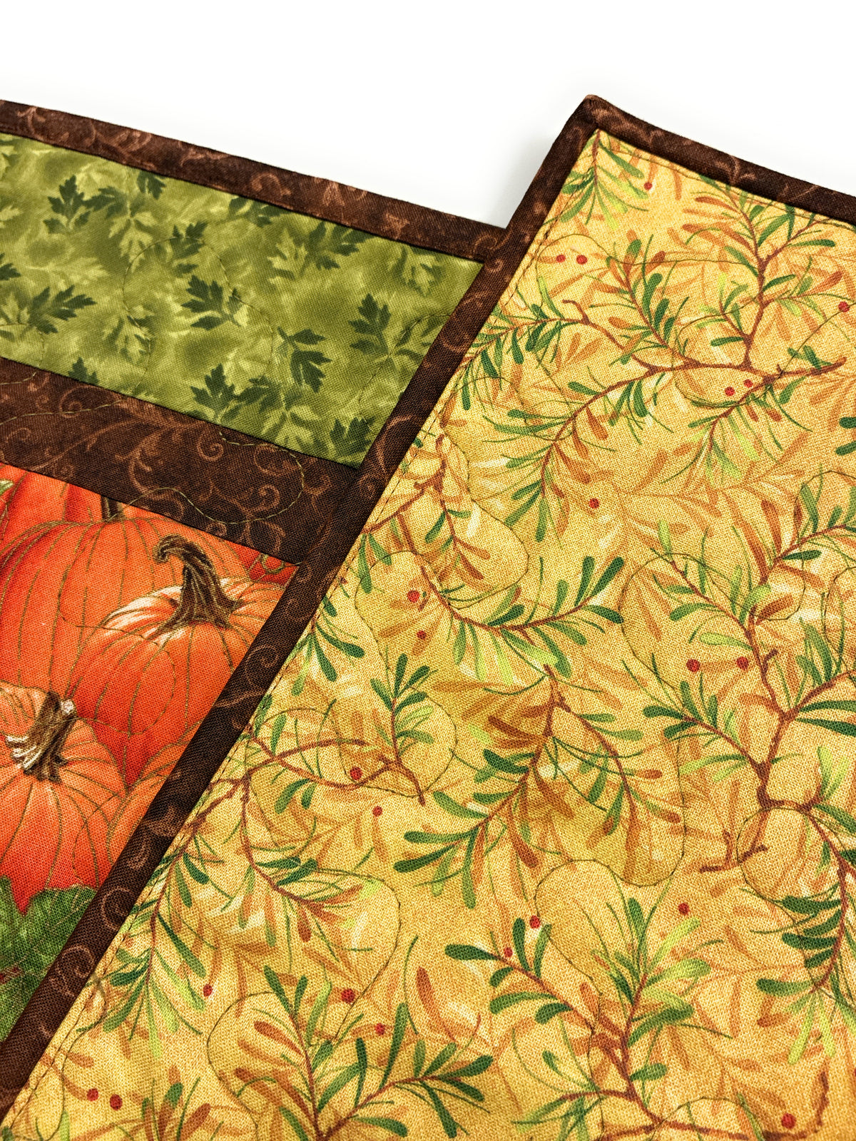 Pumpkins Leaves Thanksgiving Quilted Dining Coffee Table Runner 13x48" Handmade Reversible
