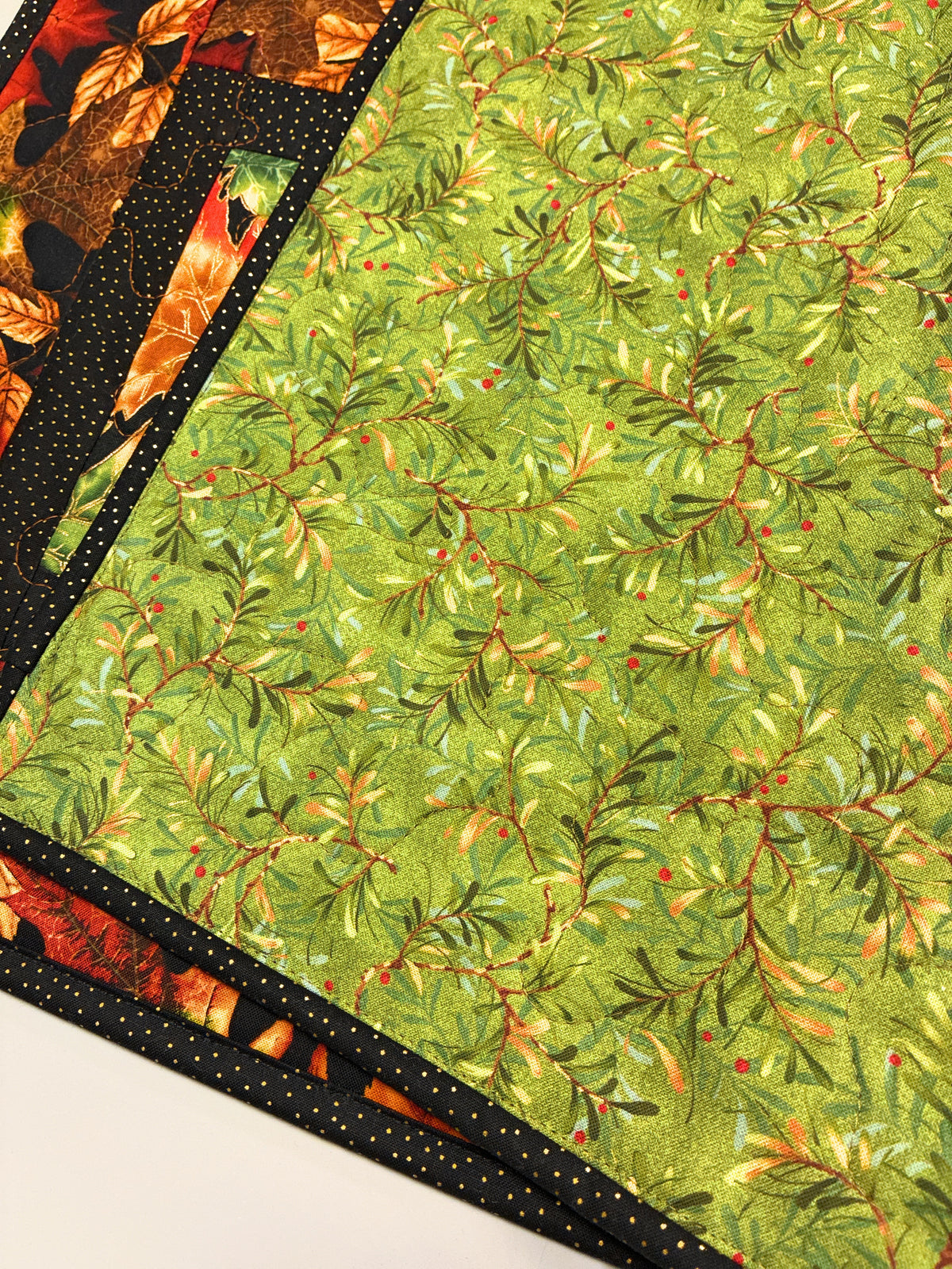 Fall Autumn Bright Leaves Quilted Dining Coffee Table Runner 13x28" Reversible Christmas