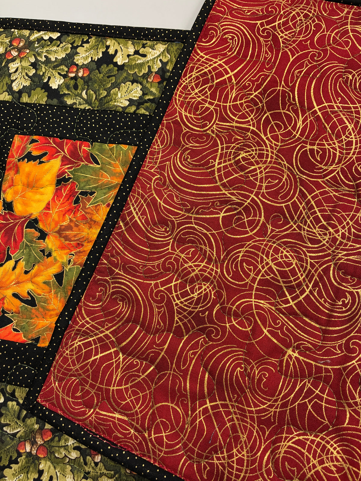Fall Autumn Bright Leaves Quilted Dining Coffee Table Runner 13x28" Reversible Christmas