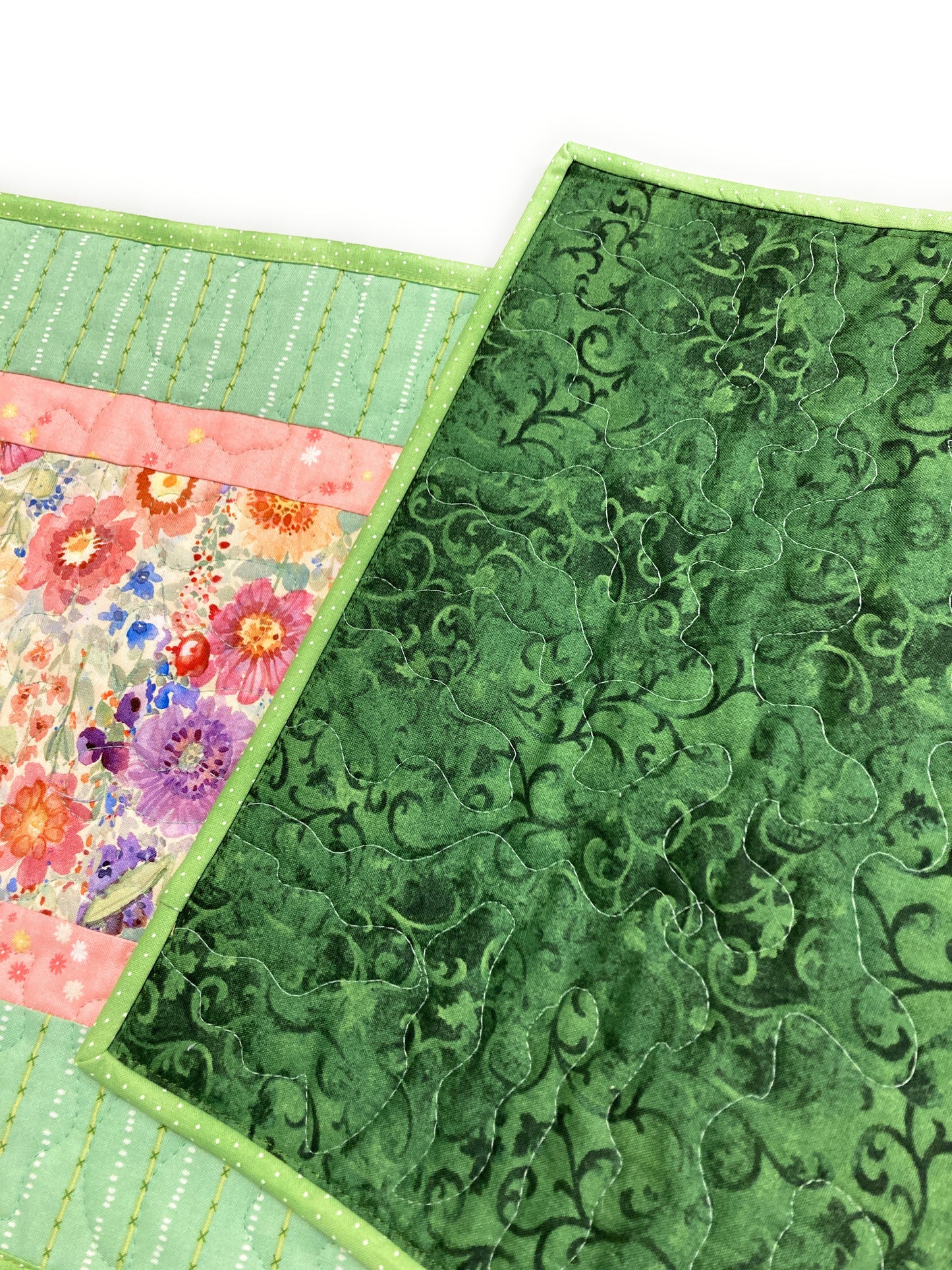 Spring Flowers Quilted Dining Table Runner in Purple Orange Yellow, Reversible 13x48" Easter