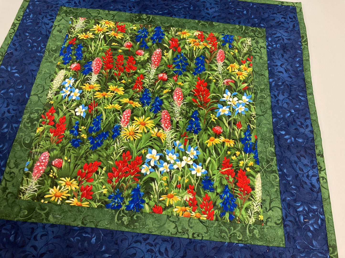 Texas Wildflower Quilted Table Topper, Reversible Table Mat, 20x20" Coffee Table End Table Nightstand, Large Square Summer Spring Decor