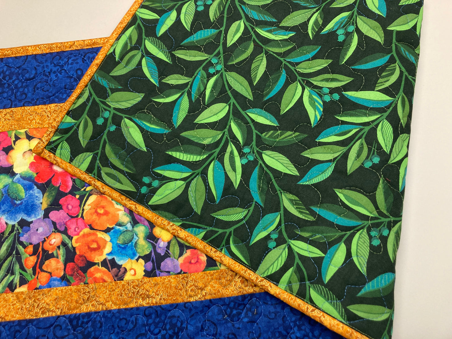 Summer Blue Purple Red Yellow Wildflower Quilted Table Runner, 13x48" Reversible Washable, Coffee Dining Table, Handmade Garden Floral Mat