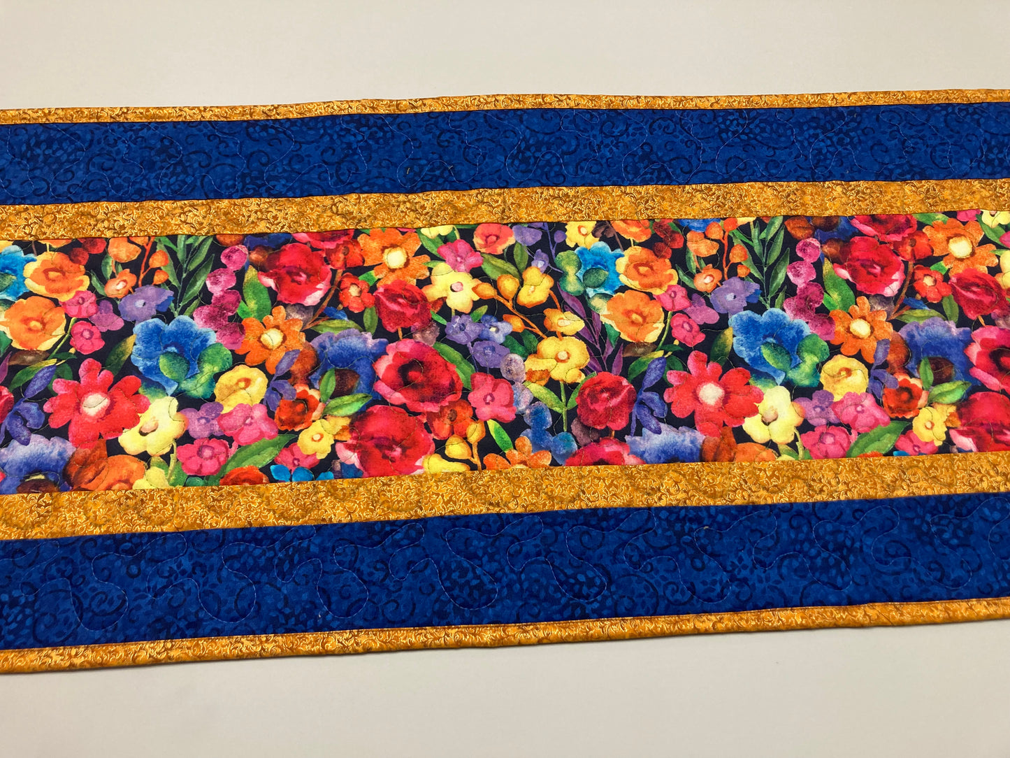 Summer Blue Purple Red Yellow Wildflower Quilted Table Runner, 13x48" Reversible Washable, Coffee Dining Table, Handmade Garden Floral Mat