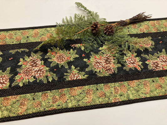 Christmas Holiday Pine Cones Quilted Dining Table Runner Reversible, Coffee Table Runner, Dresser Scarf Nightstand, End Table 13x48"