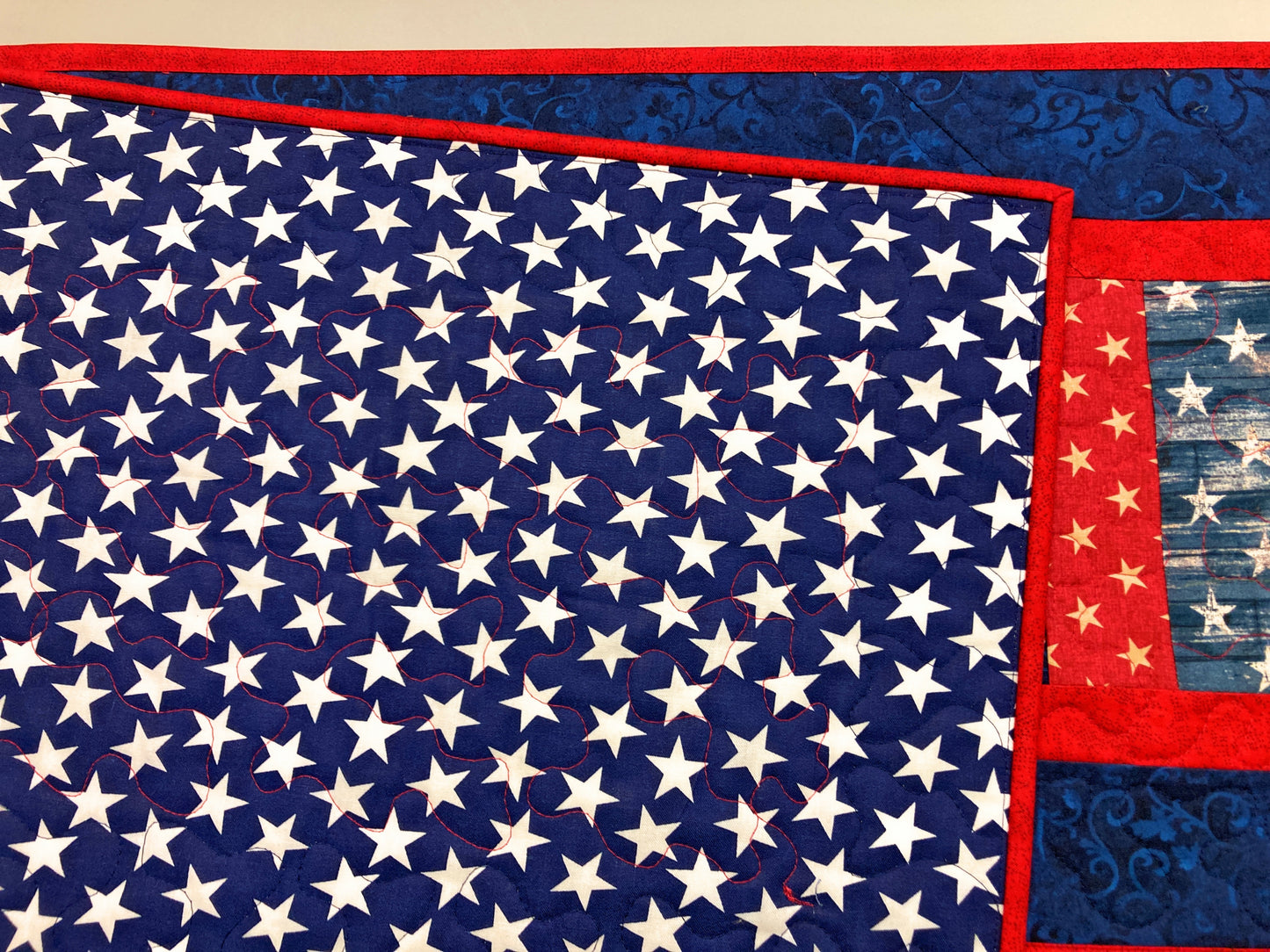 Red, White Blue Americana Patriotic 4th July Quilted Table Runner, 13x55” Memorial Labor Day