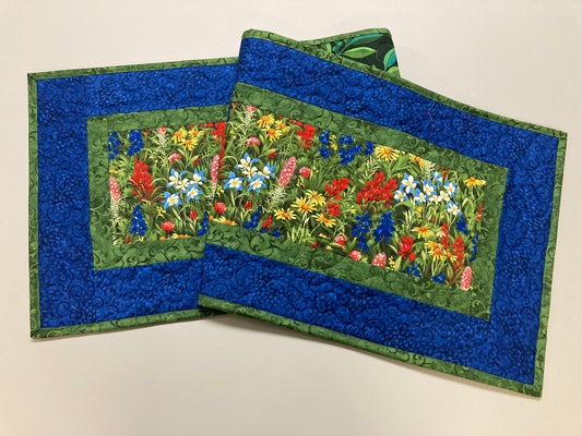 Quilted Table Runner Summer Texas Wildflowers, 13x48" Yellow Red Blue Flowers, Dining Room Coffee Table Runner, Garden Floral Everyday