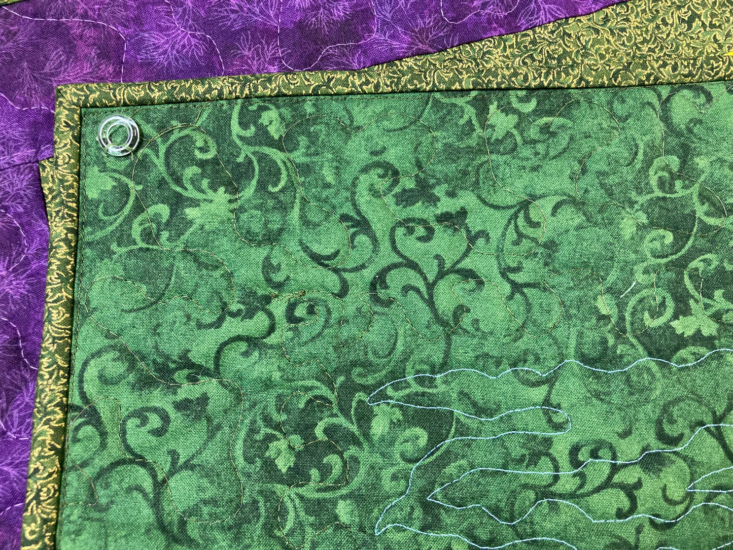 Summer Purple Yellow Meadow Mountain Art Quilt Tapestry, Fabric Wall Hanging, 19x29" Original Artwork, Vertical Forest Meadow Scenic Picture