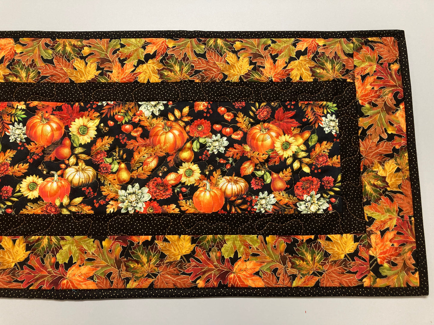 Pumpkins and Flowers Dining Table Runner, Fall Autumn Leaves Quilted Handmade, Reversible Sunflowers Summer Decor, 13x48" Thanksgiving