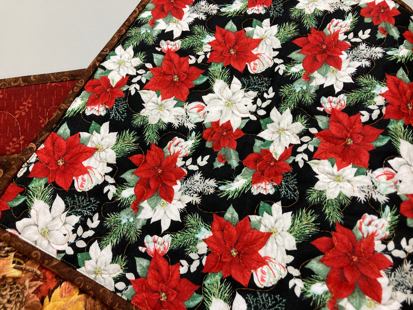 Quilted Fall Golden Brown Leaves Dining Table Runner, 13x48" Reversible Holiday Winter, Autumn Coffee End Table, Earth Tones Thanksgiving