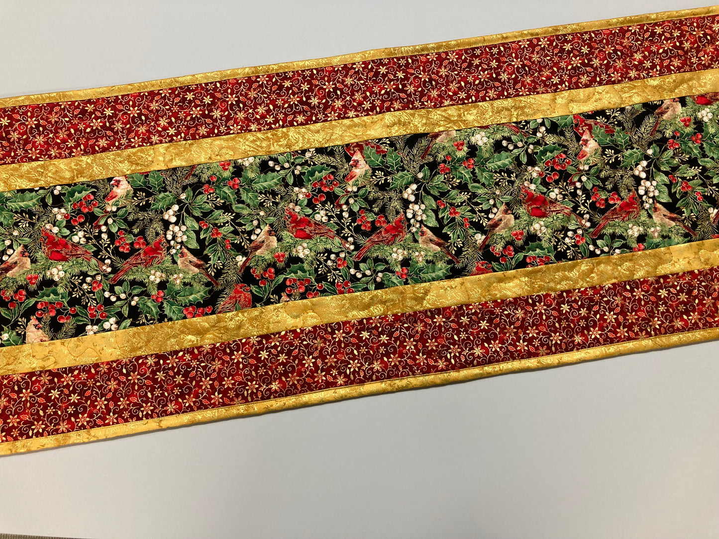 Christmas Red Cardinals 13x48" Quilted Dining Table Runner, Reversible Fall, Winter Holiday Coffee Table, Dresser Scarf, Bird Tree