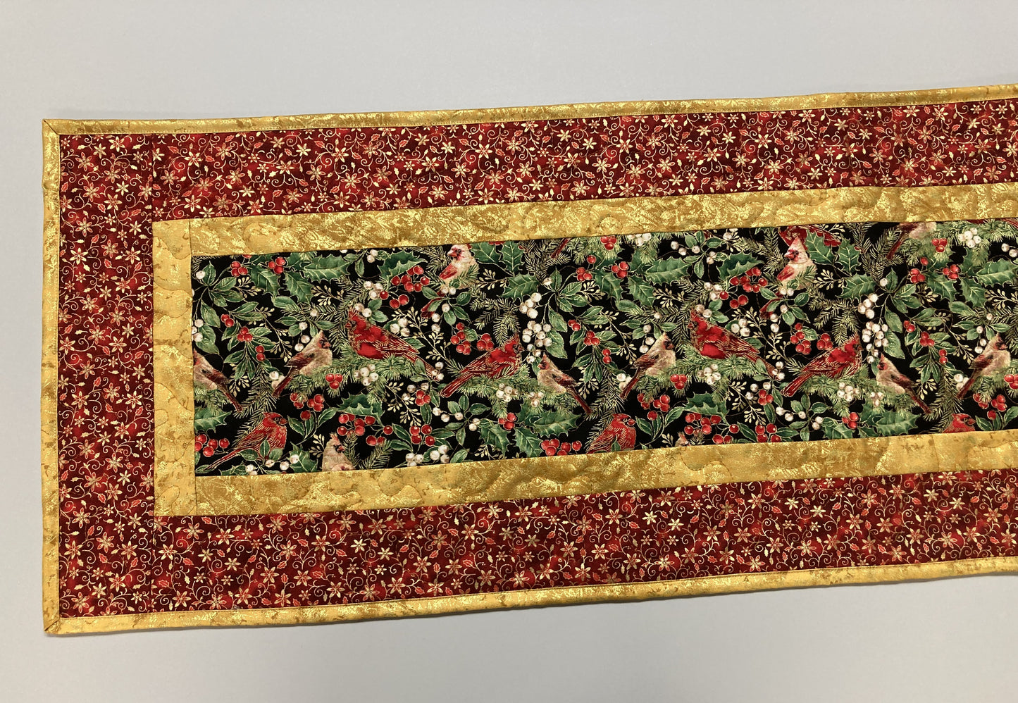 Christmas Red Cardinals 13x48" Quilted Dining Table Runner, Reversible Fall, Winter Holiday Coffee Table, Dresser Scarf, Bird Tree