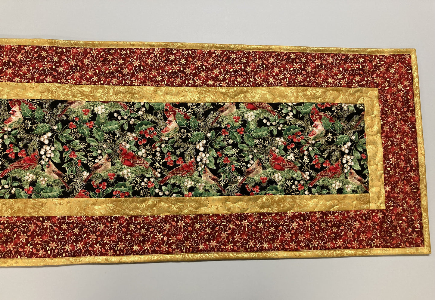 Christmas Red Cardinals 13x48" Quilted Dining Table Runner, Reversible Fall, Winter Holiday Coffee Table, Dresser Scarf, Bird Tree