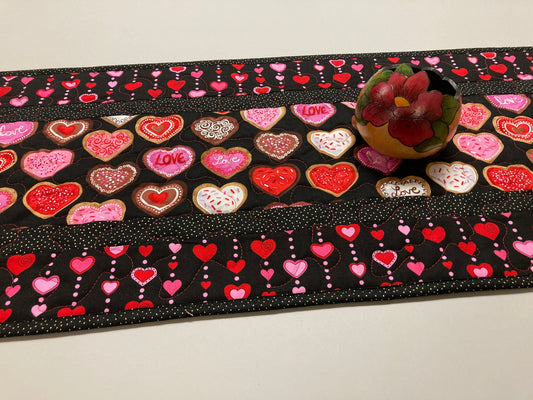 Pink Red Valentine's Day Candy Dining Table Runner, Hearts Quilted, Reversible St Patrick's Spring, Coffee Table Heart Decor 13x48" Handmade