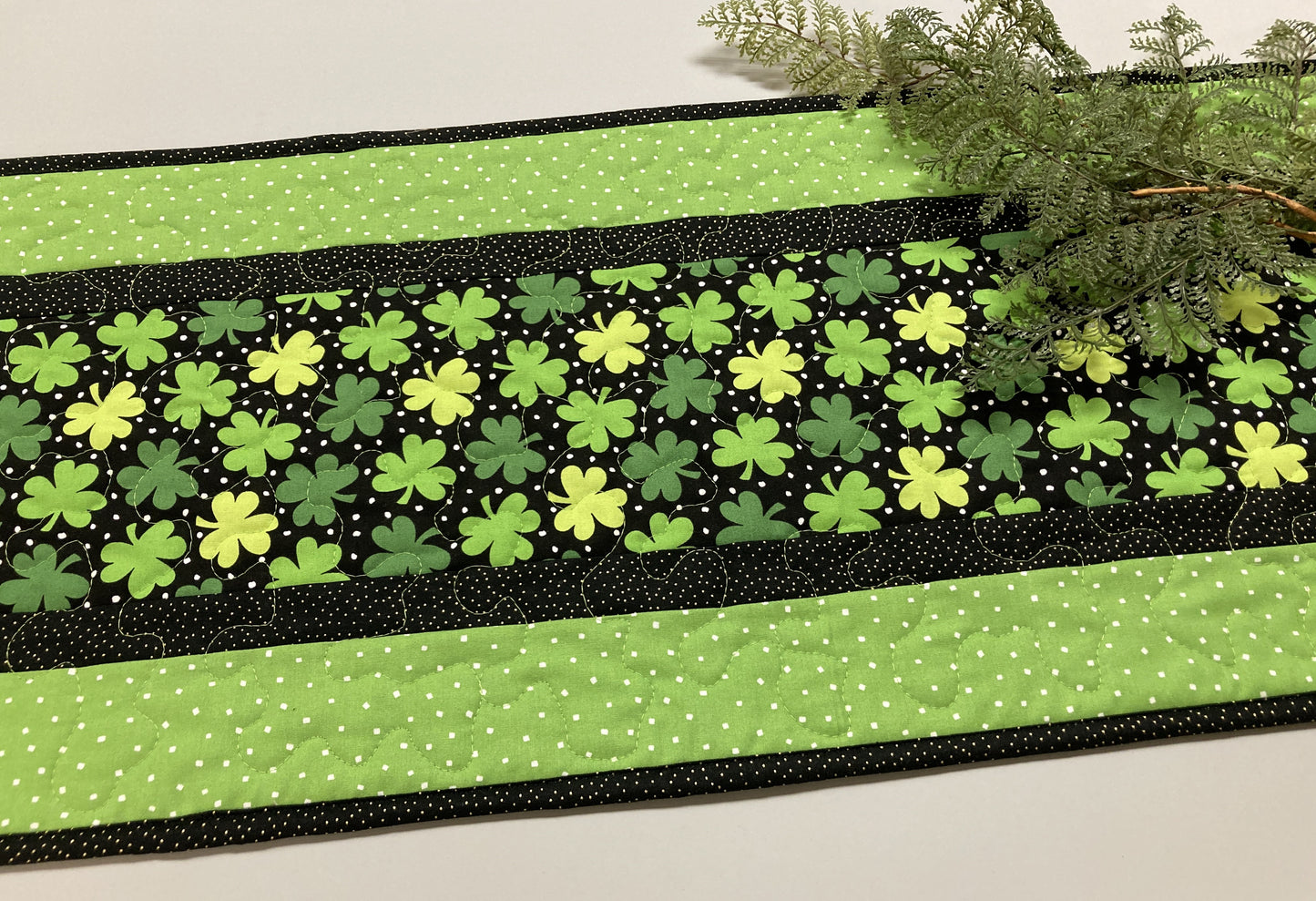 St Patrick's Day Shamrocks Quilted Table Runner, 13x48" Reversible Spring Flowers, Dining Coffee End Table St. Paddys Day, Easter Handmade