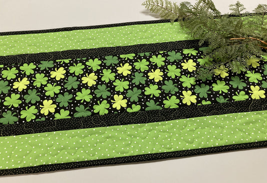 St Patrick's Day Shamrocks Quilted Table Runner, 13x48" Reversible Spring Flowers, Dining Coffee End Table St. Paddys Day, Easter Handmade