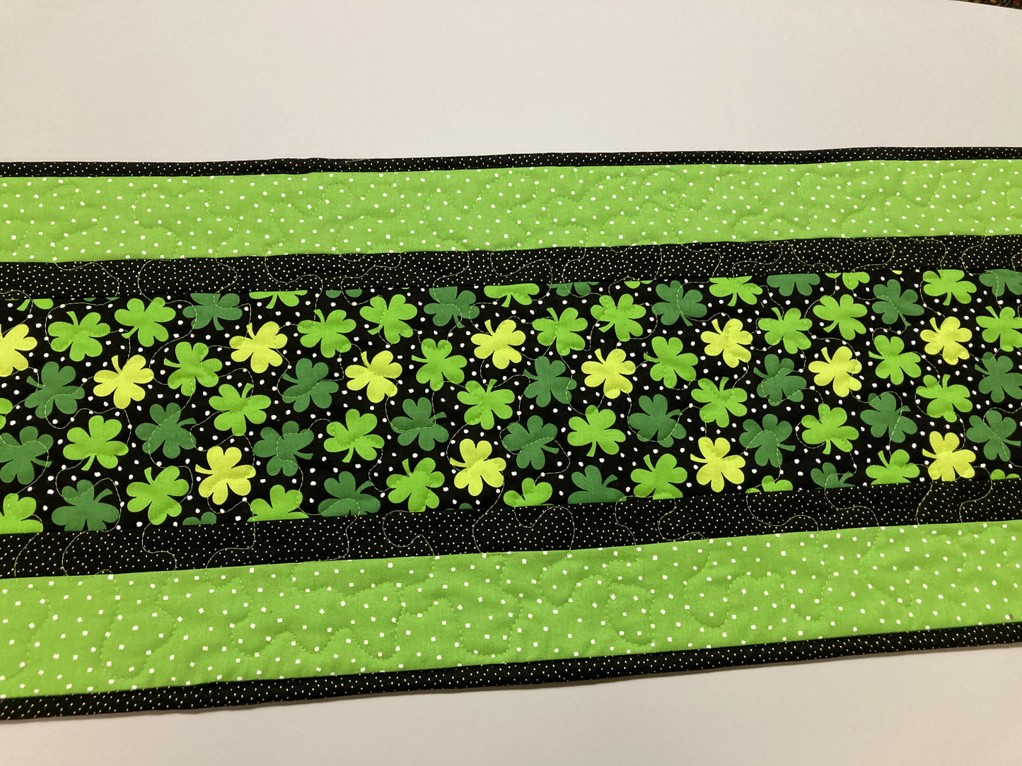 St Patrick's Day Shamrocks Quilted Table Runner, 13x48" Reversible Spring Flowers, Dining Coffee End Table St. Paddys Day, Easter Handmade