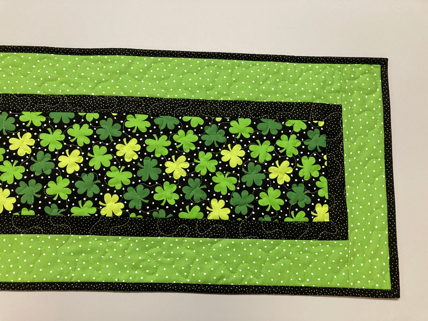 St Patrick's Day Shamrocks Quilted Table Runner, 13x48" Reversible Spring Flowers, Dining Coffee End Table St. Paddys Day, Easter Handmade
