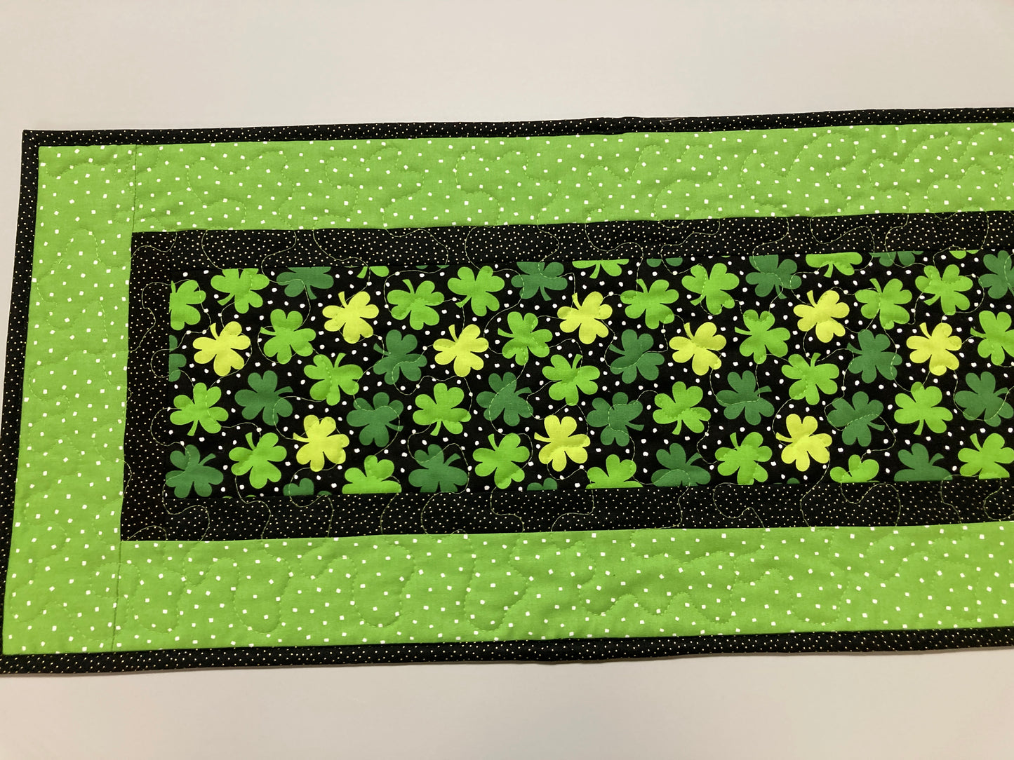 St Patrick's Day Shamrocks Quilted Table Runner, 13x48" Reversible Spring Flowers, Dining Coffee End Table St. Paddys Day, Easter Handmade