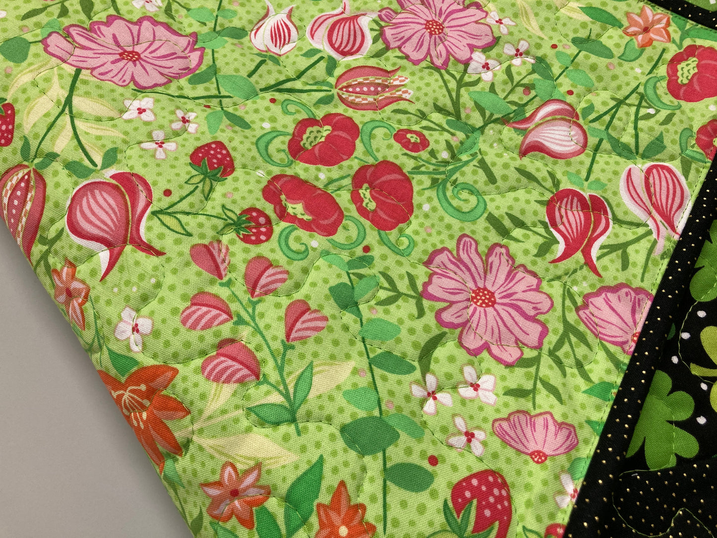 St Patrick's Day Shamrocks Quilted Table Runner, 13x48" Reversible Spring Flowers, Dining Coffee End Table St. Paddys Day, Easter Handmade