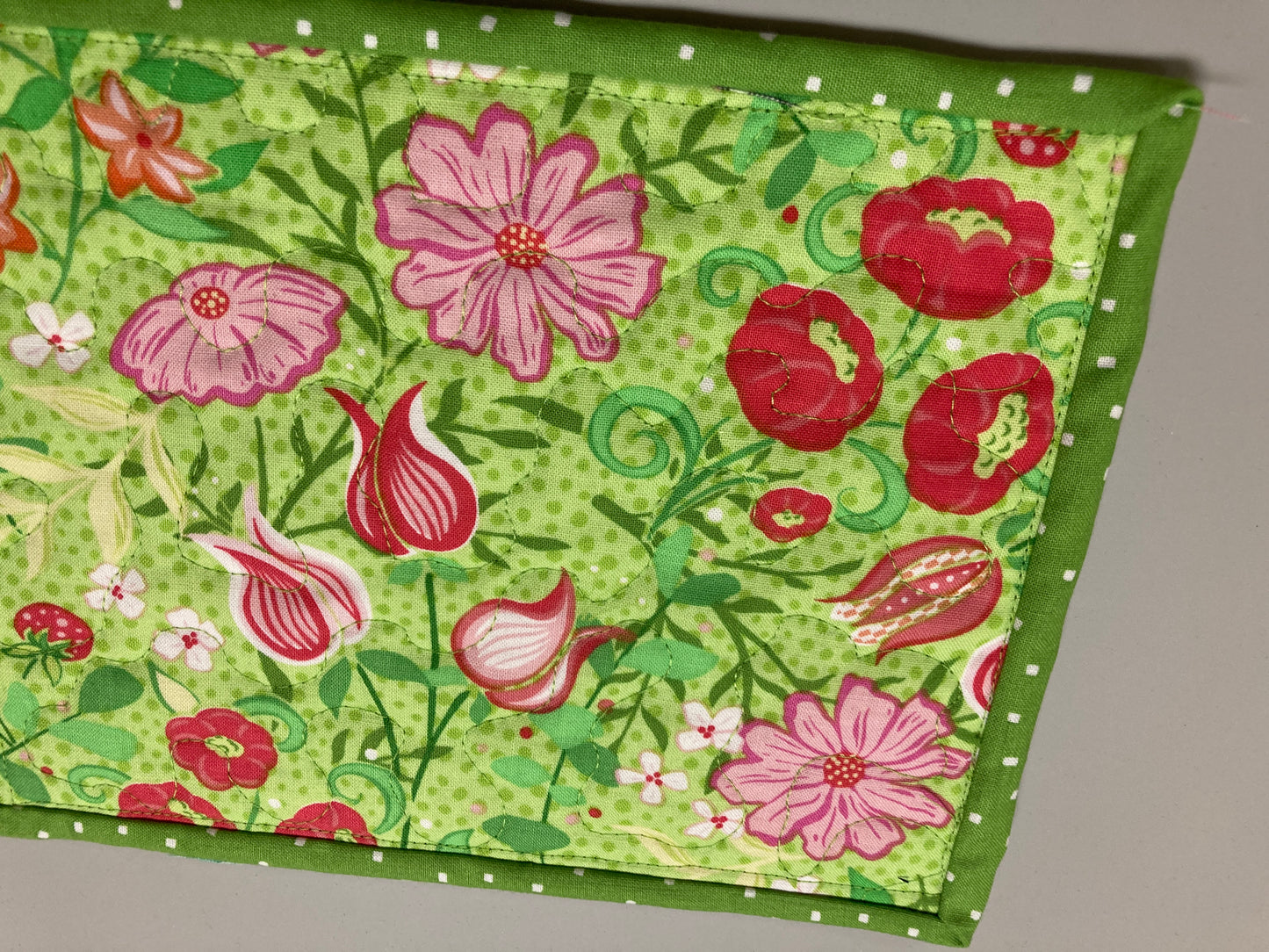 Purple Green Spring Summer Mug Rug Snack Mat Coffee End Table, Large Coasters 7x8" Quilted Boho Colorful Bright Handmade Easter Hostess Gift