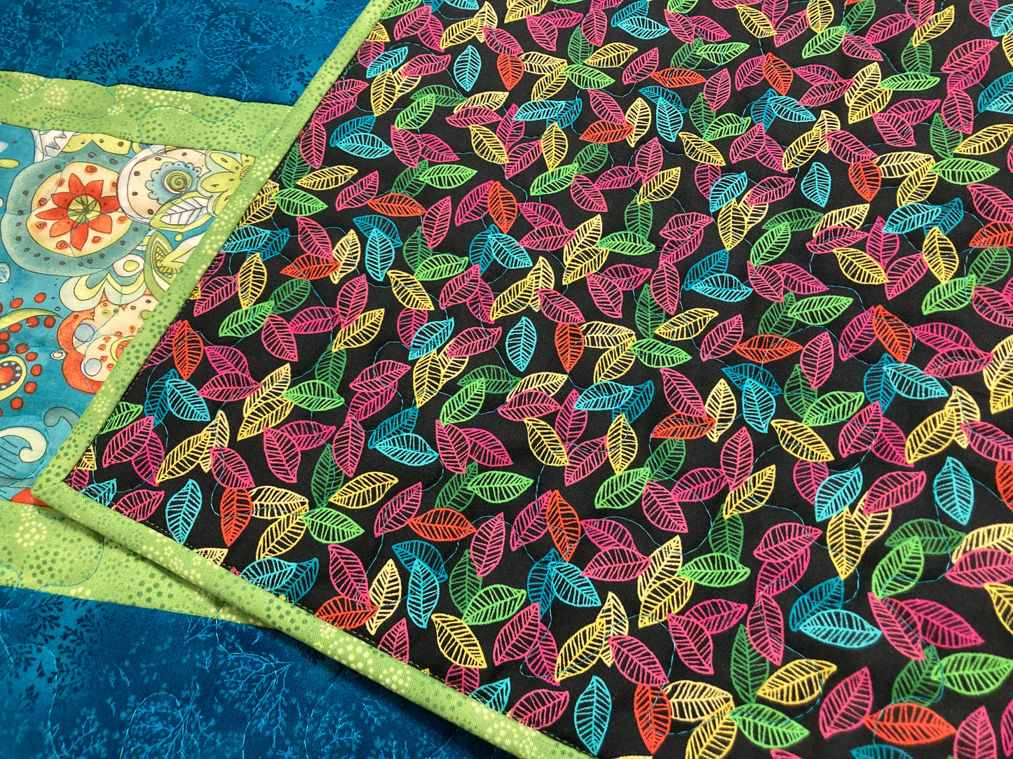 Blue Orange Paisley Flowers Quilted Dining Table Runner, Summer Reversible 13x48" Coffee Dining Table Buffet, Everyday Bright Bold Colorful