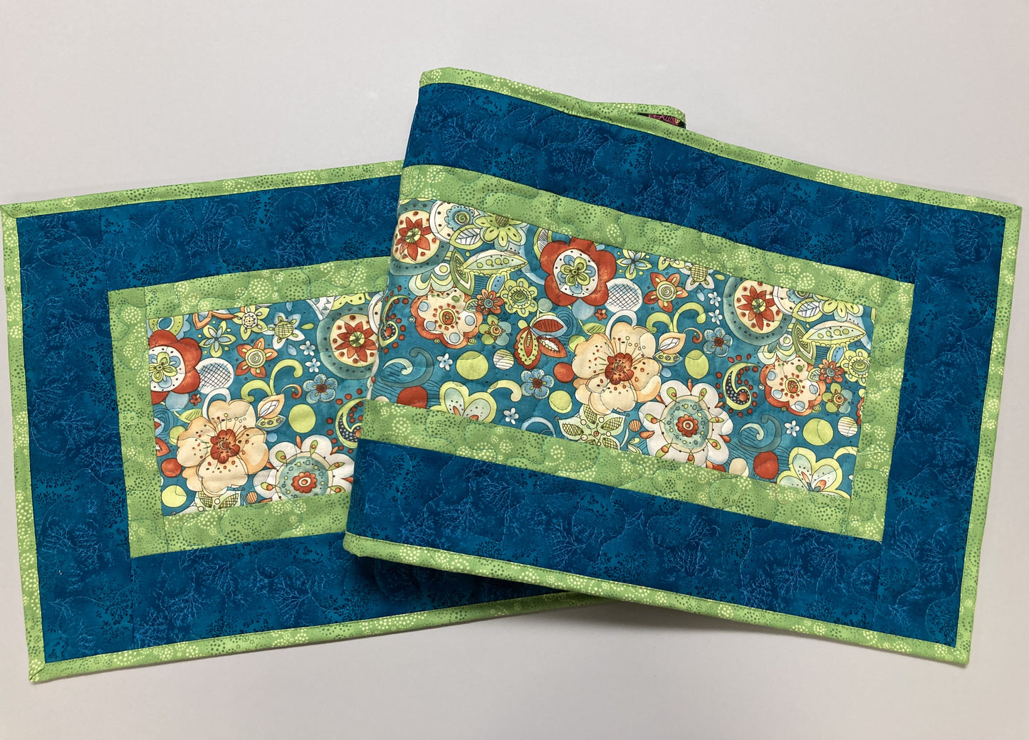 Blue Orange Paisley Flowers Quilted Dining Table Runner, Summer Reversible 13x48" Coffee Dining Table Buffet, Everyday Bright Bold Colorful