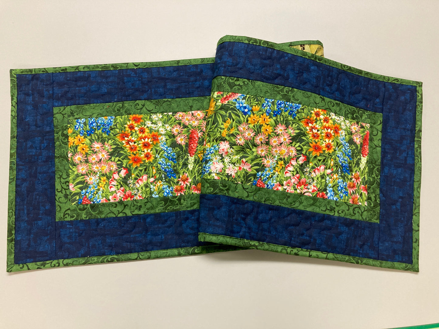 Summer Wildflowers Quilted Table Runner, 13x48" Yellow Red Blue Flowers, Dining Room Coffee Table Runner, Garden Floral Everyday Reversible