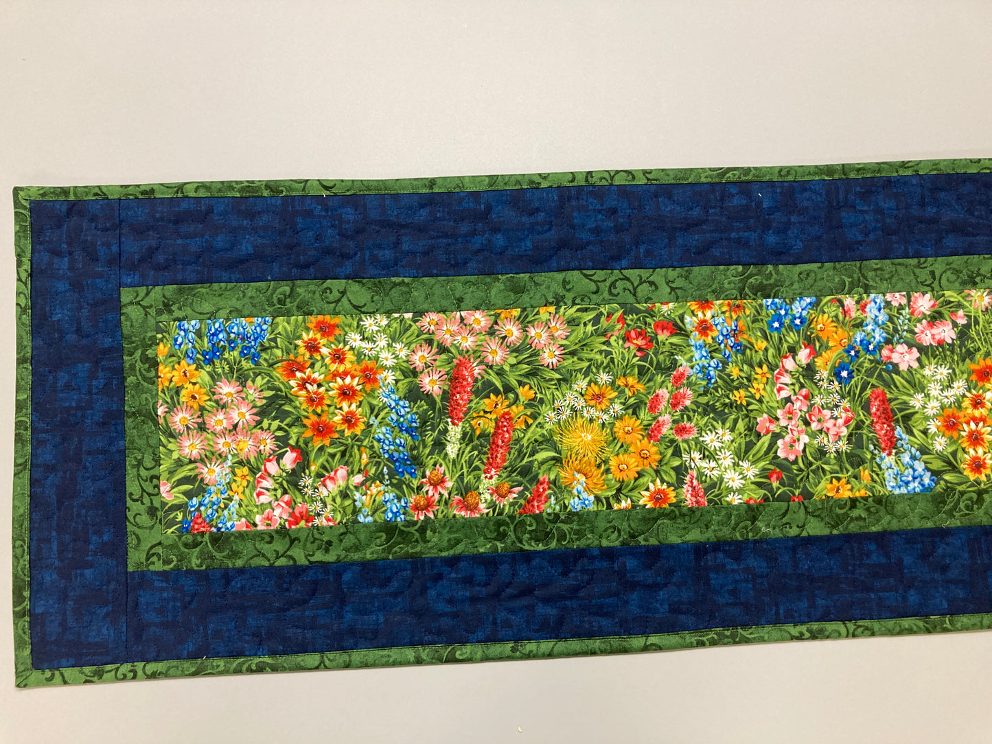 Summer Wildflowers Quilted Table Runner, 13x48" Yellow Red Blue Flowers, Dining Room Coffee Table Runner, Garden Floral Everyday Reversible