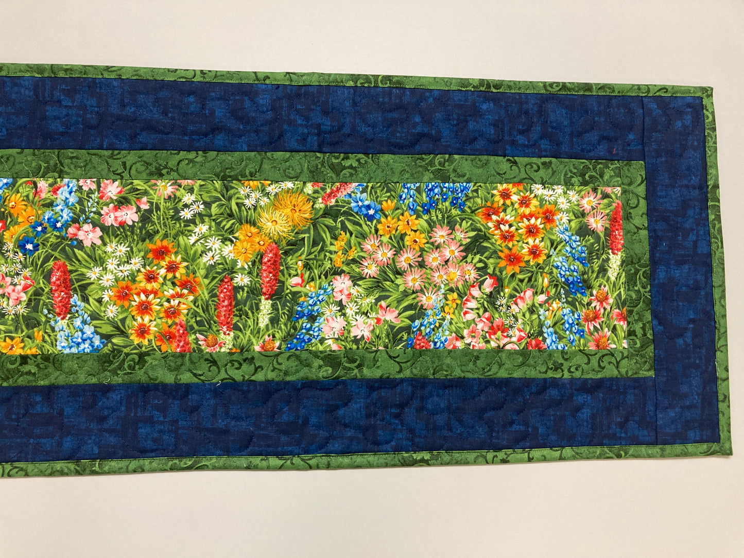 Summer Wildflowers Quilted Table Runner, 13x48" Yellow Red Blue Flowers, Dining Room Coffee Table Runner, Garden Floral Everyday Reversible