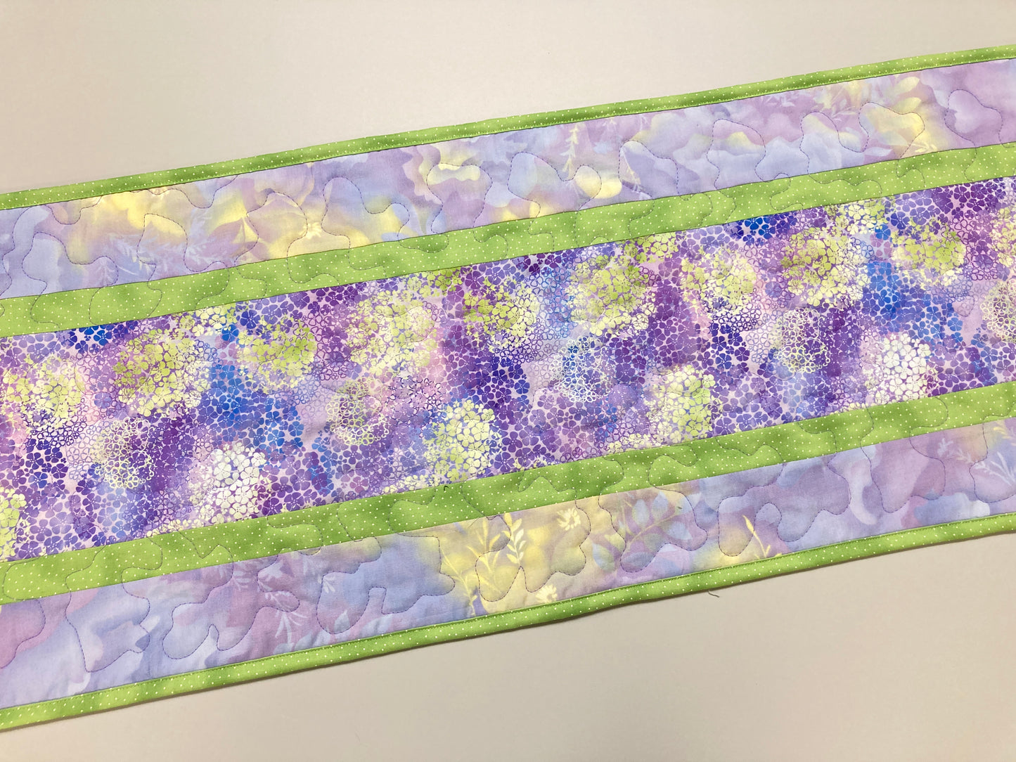 Purple Blue Hydrangeas Quilted Dining Table Runner, Reversible 13x48", Coffee End Table Nightstand Dresser Scarf, Garden Nature Handmade