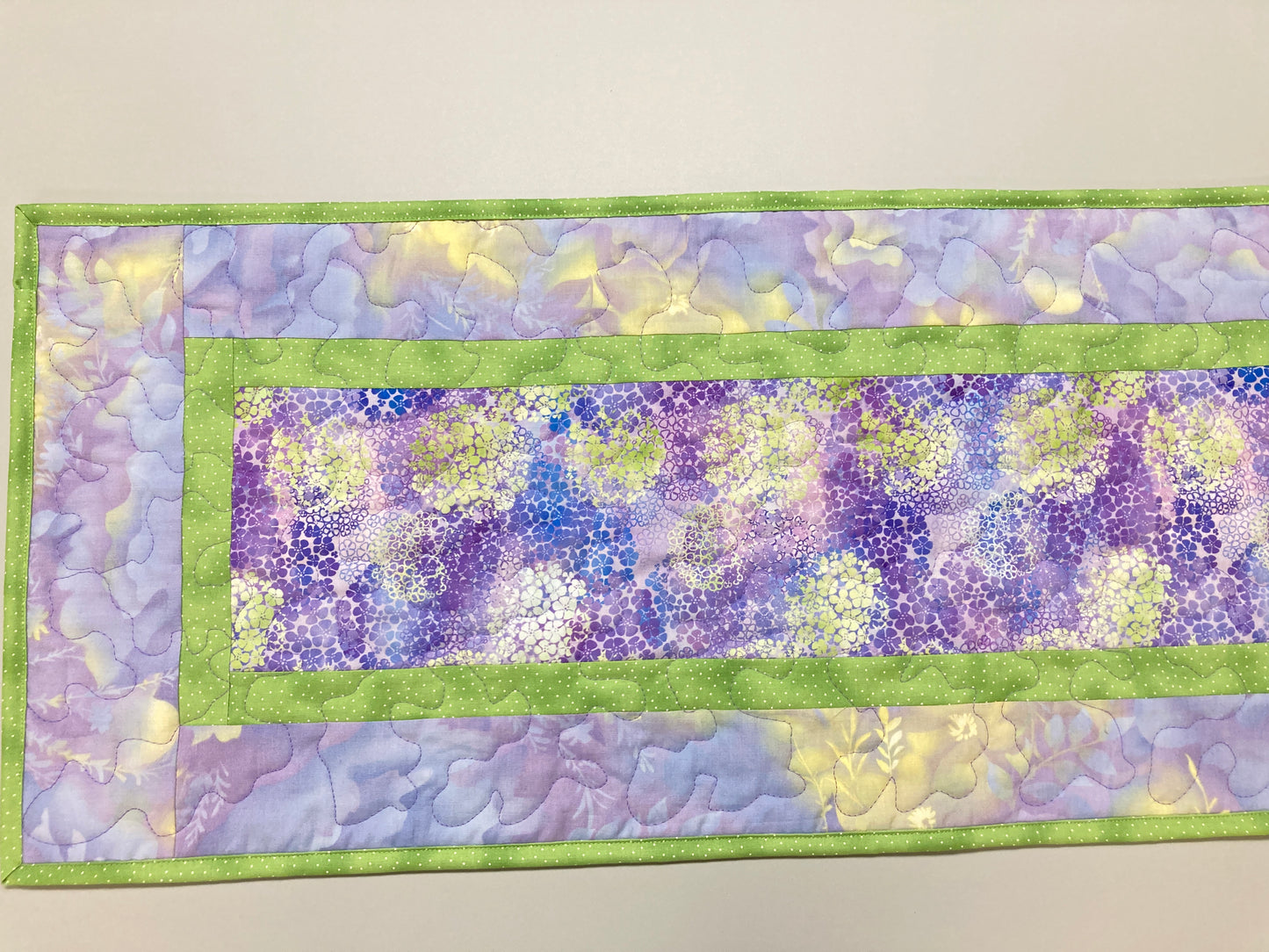 Purple Blue Hydrangeas Quilted Dining Table Runner, Reversible 13x48", Coffee End Table Nightstand Dresser Scarf, Garden Nature Handmade