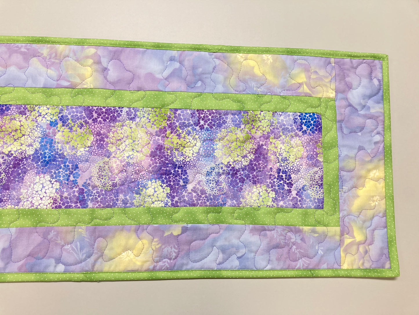 Purple Blue Hydrangeas Quilted Dining Table Runner, Reversible 13x48", Coffee End Table Nightstand Dresser Scarf, Garden Nature Handmade