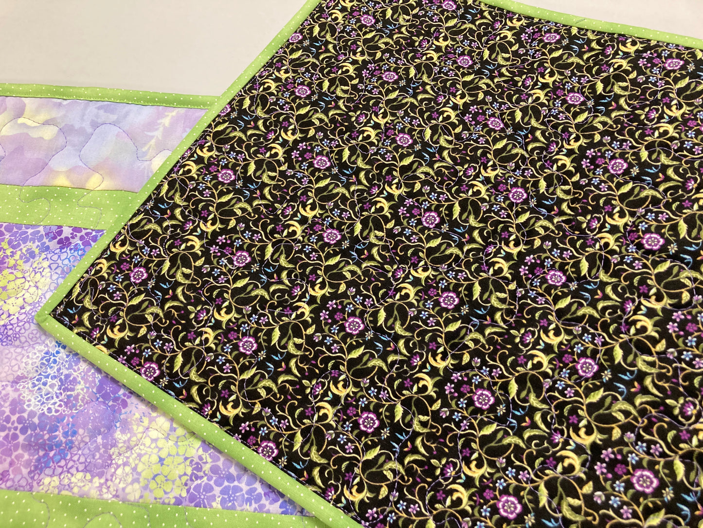 Purple Blue Hydrangeas Quilted Dining Table Runner, Reversible 13x48", Coffee End Table Nightstand Dresser Scarf, Garden Nature Handmade
