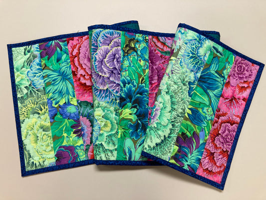 Kaffe Fassett Pink Purple Green Quilted Table Runner Summer Decor, Reversible 13x50”, Dining Room Coffee Table Dresser Scarf, Bright Bold