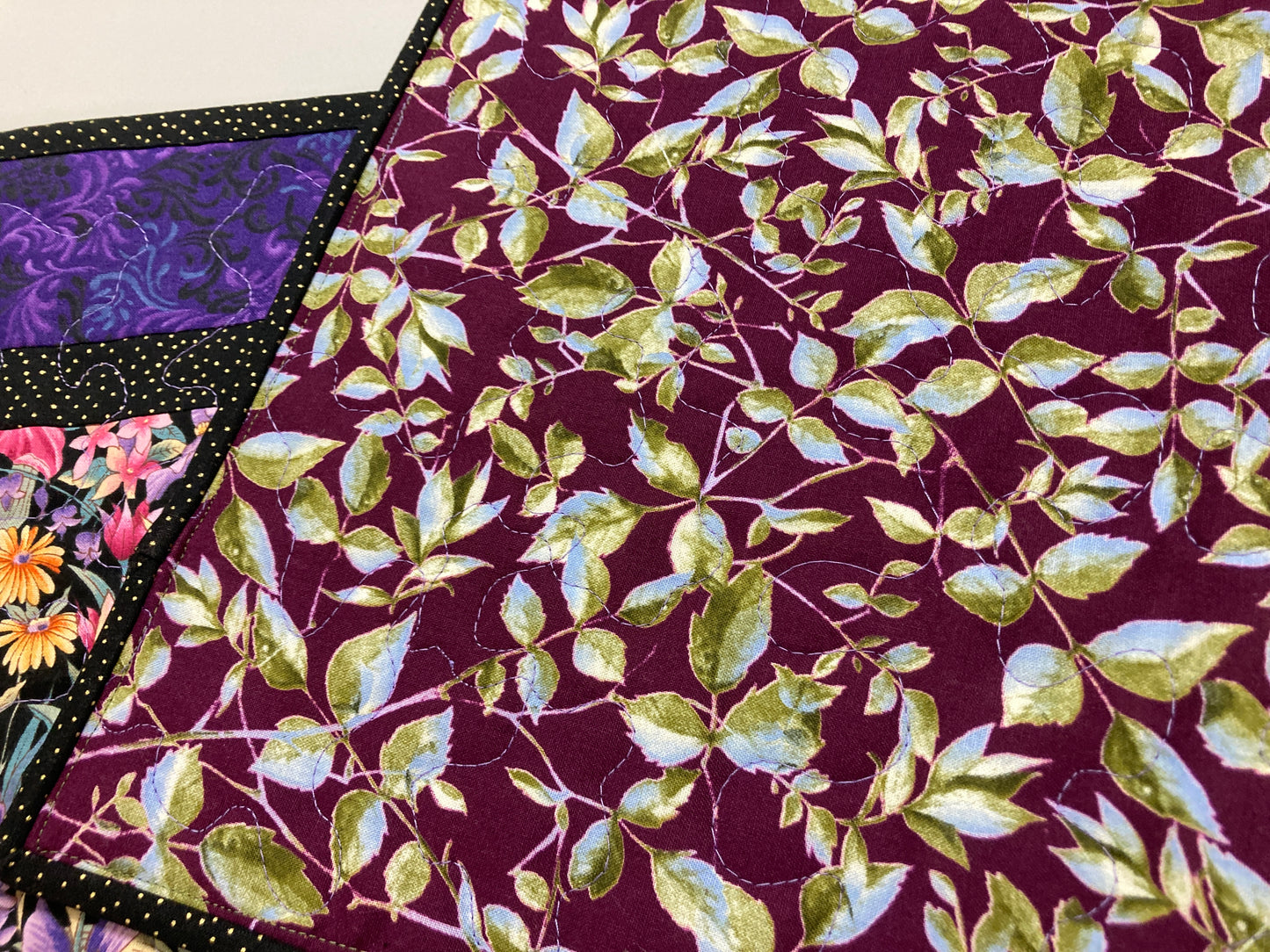 Purple Pink Yellow Iris Garden Flowers Quilted Table Runner for Dining or Coffee Table, Summer 13x48", Dresser Scarf Spring Handmade