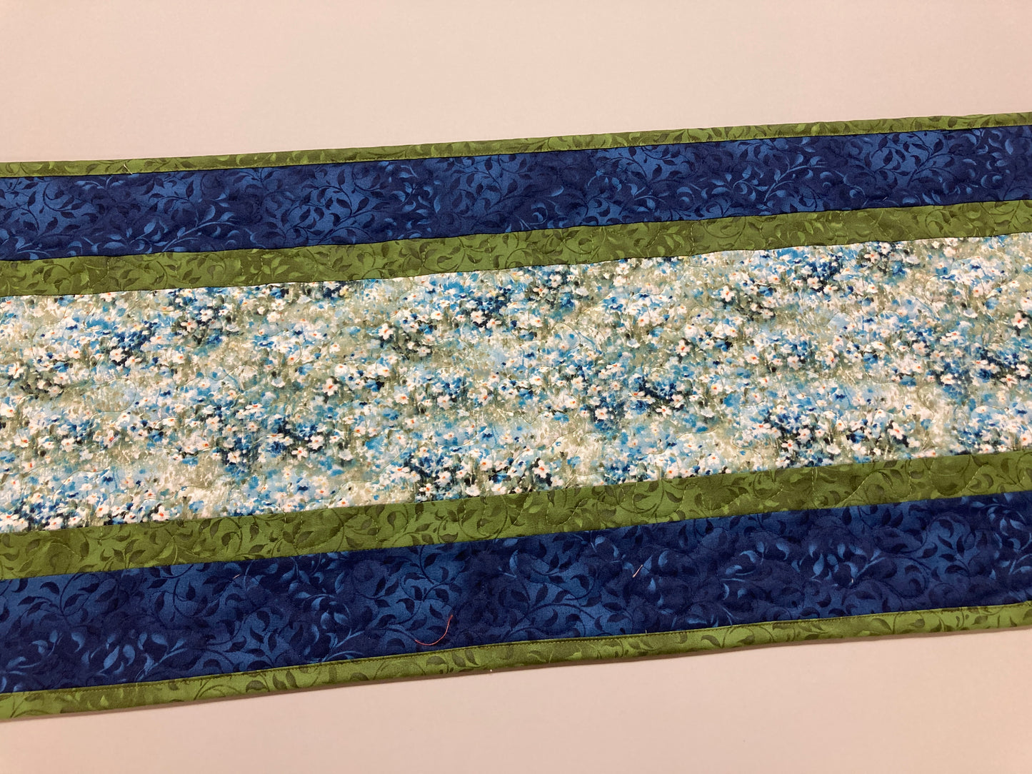 Field of Blue Meadow Flowers Quilted Table Runner, 13x48" Dining Room Coffee Table Runner, Garden Floral Everyday Reversible Garden Handmade
