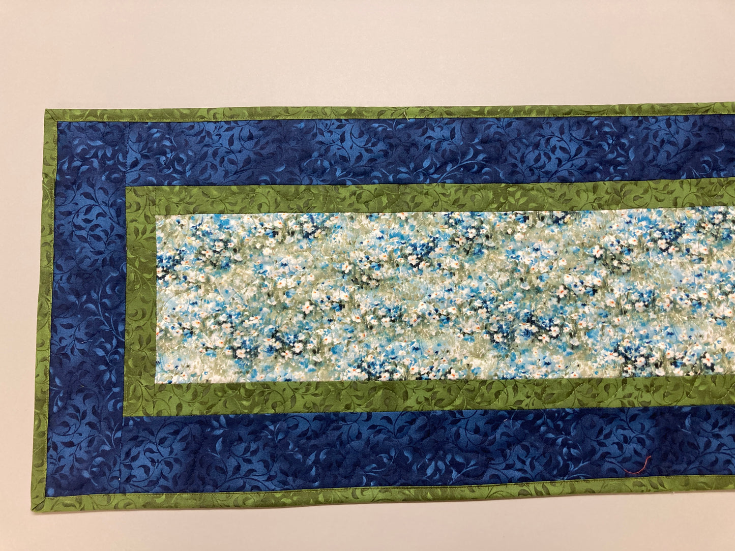 Field of Blue Meadow Flowers Quilted Table Runner, 13x48" Dining Room Coffee Table Runner, Garden Floral Everyday Reversible Garden Handmade