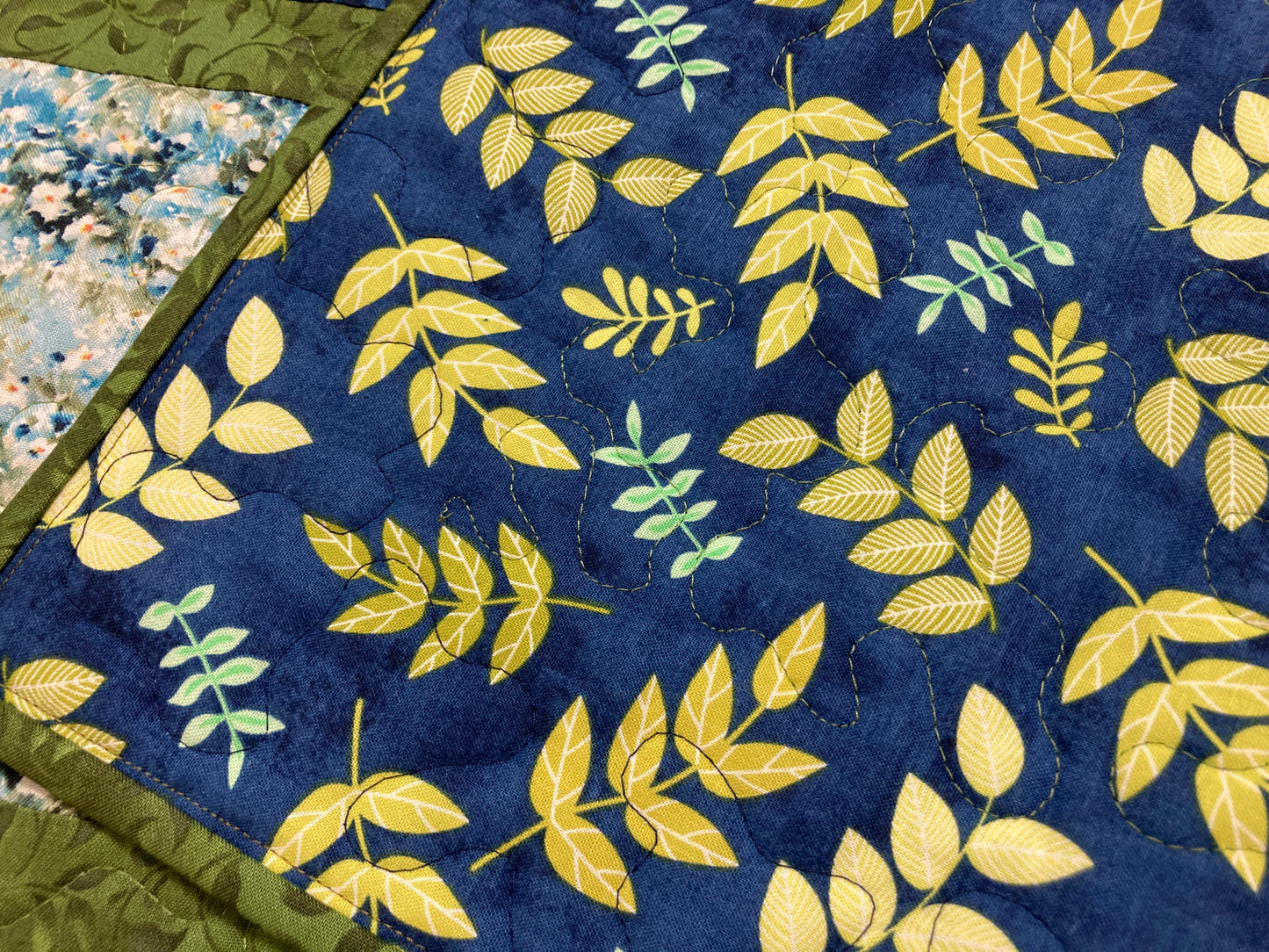 Field of Blue Meadow Flowers Quilted Table Runner, 13x48" Dining Room Coffee Table Runner, Garden Floral Everyday Reversible Garden Handmade