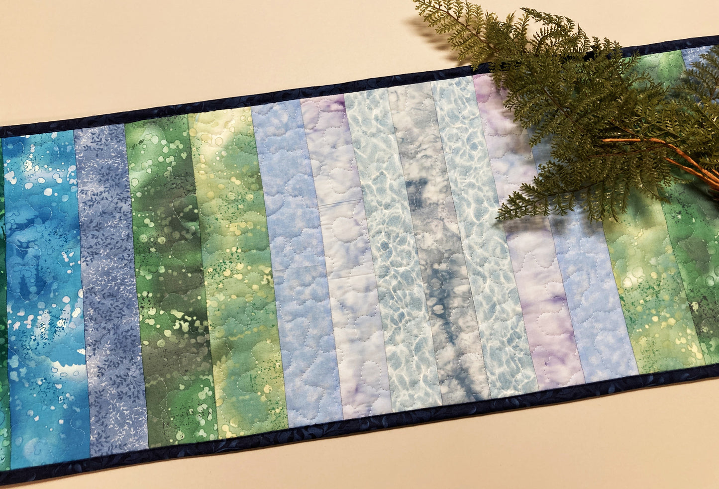 Summer Lake Water Blue Aqua Green Quilted Table Runner, 13x50 Seaside Coastal, Dining Room Coffee Table, Cabin Lakeside Handmade Tahoe Ocean