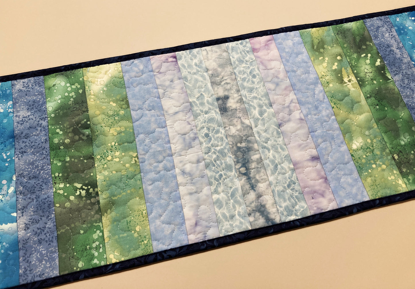 Summer Lake Water Blue Aqua Green Quilted Table Runner, 13x50 Seaside Coastal, Dining Room Coffee Table, Cabin Lakeside Handmade Tahoe Ocean