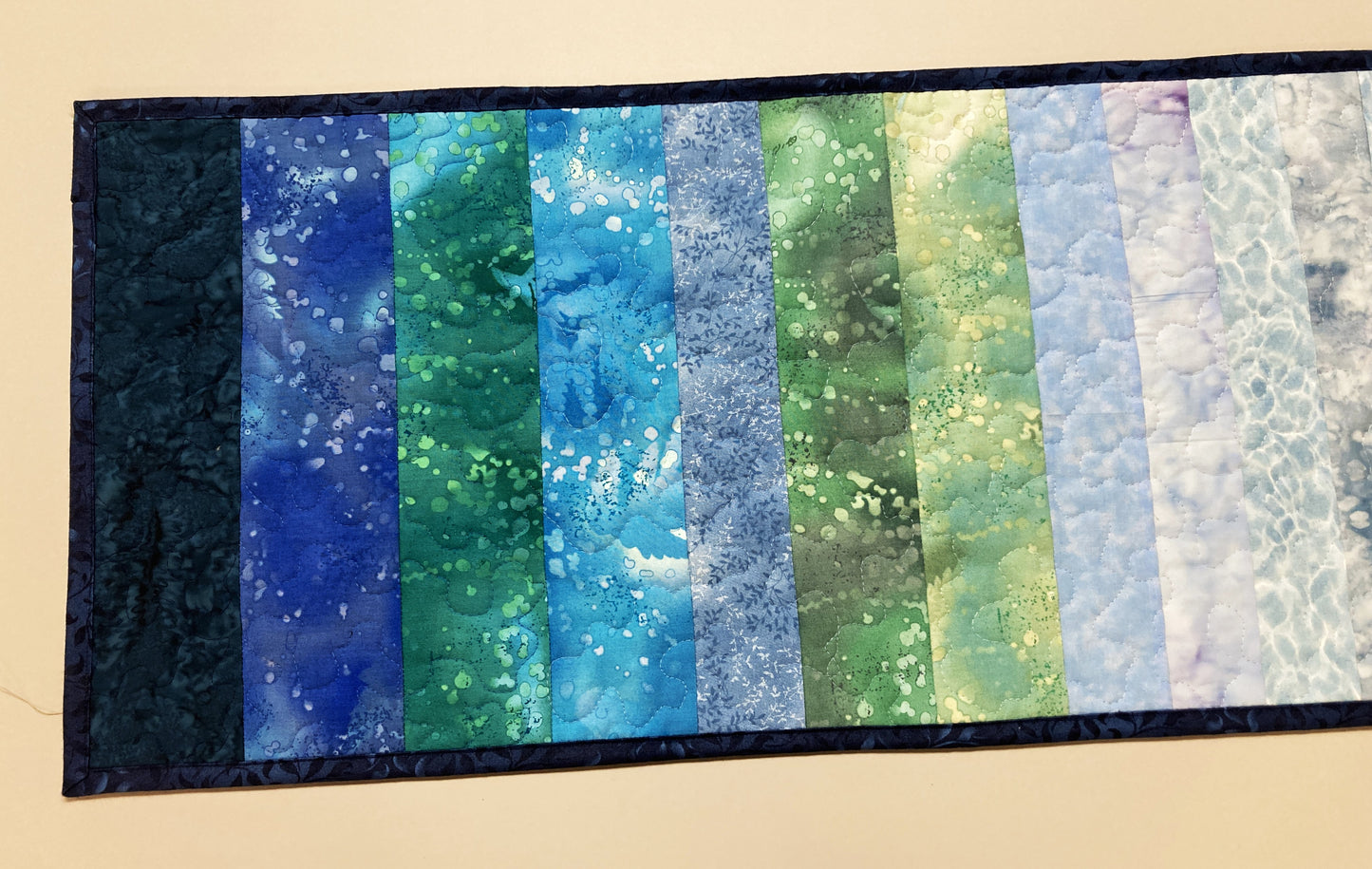 Summer Lake Water Blue Aqua Green Quilted Table Runner, 13x50 Seaside Coastal, Dining Room Coffee Table, Cabin Lakeside Handmade Tahoe Ocean